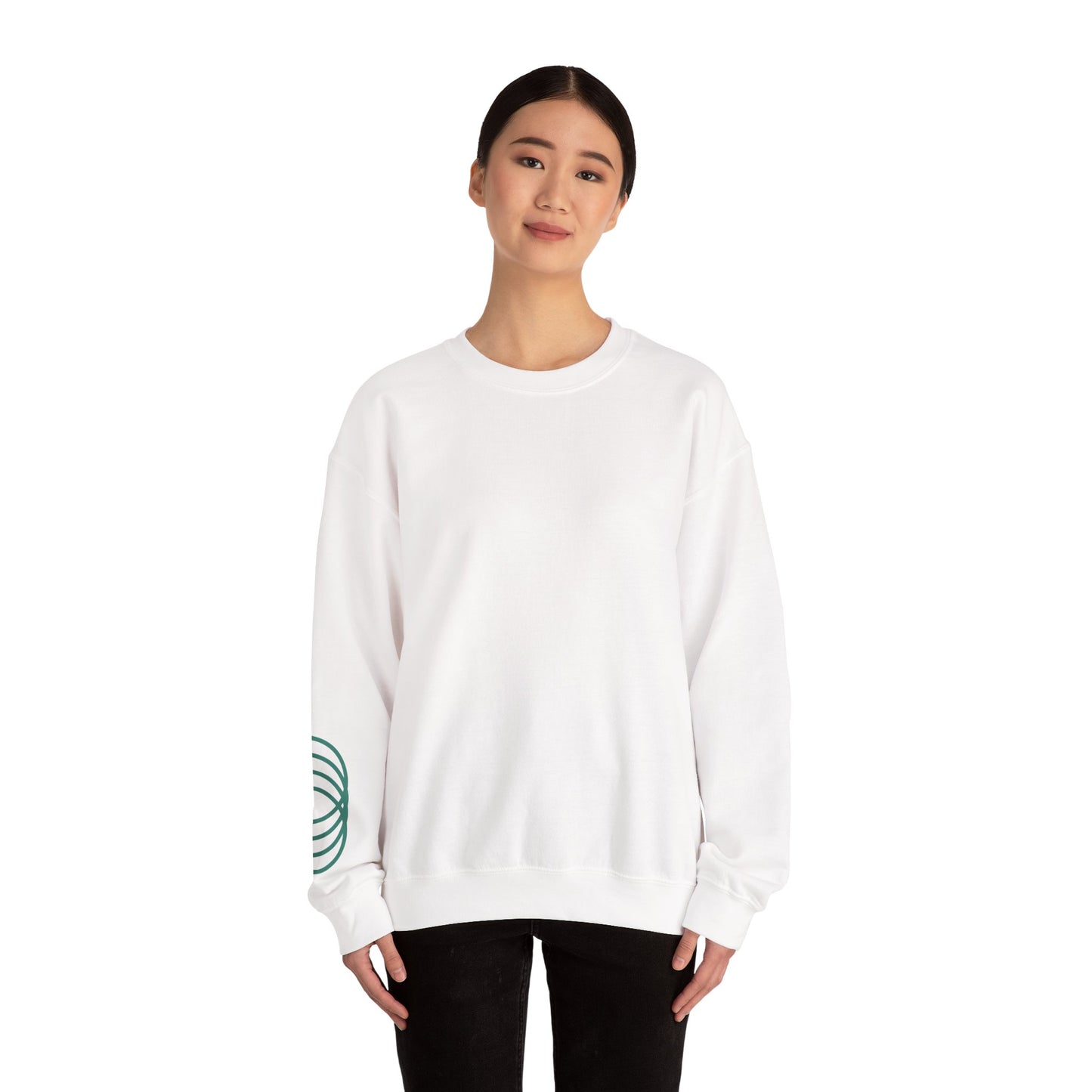 Толстовка с круглым вырезом — минималистичный зеленый рисунок со спиральными рукавами