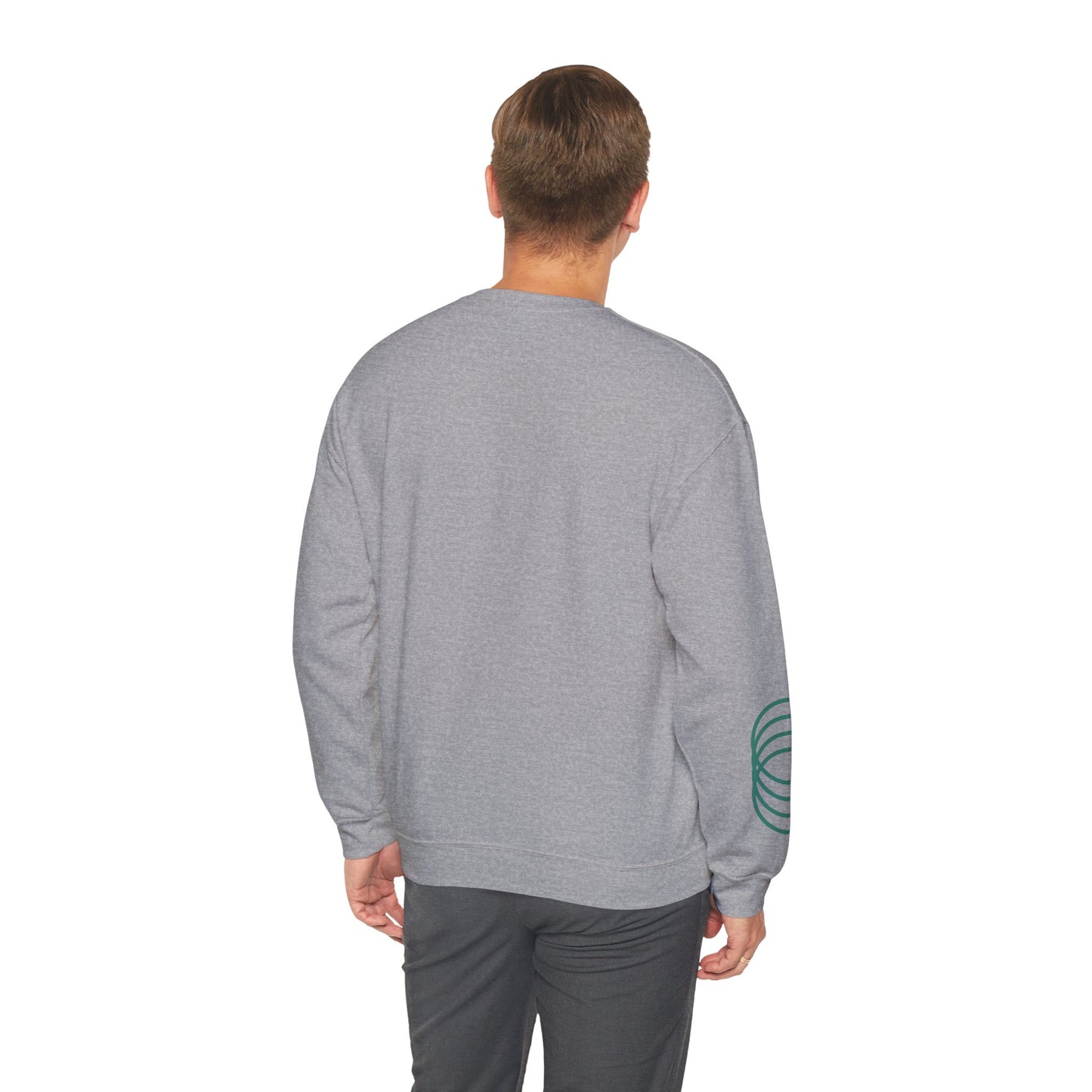 Толстовка с круглым вырезом — минималистичный зеленый рисунок со спиральными рукавами